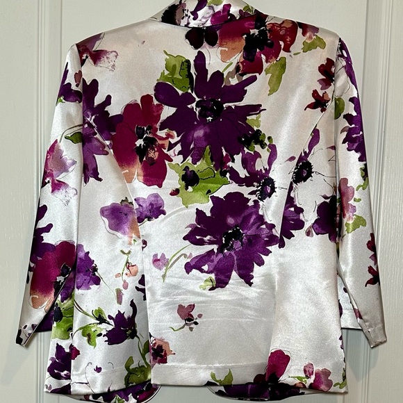 Alex Evenings Floral Satin Blazer - Purple and Green - Picture 3 of 5